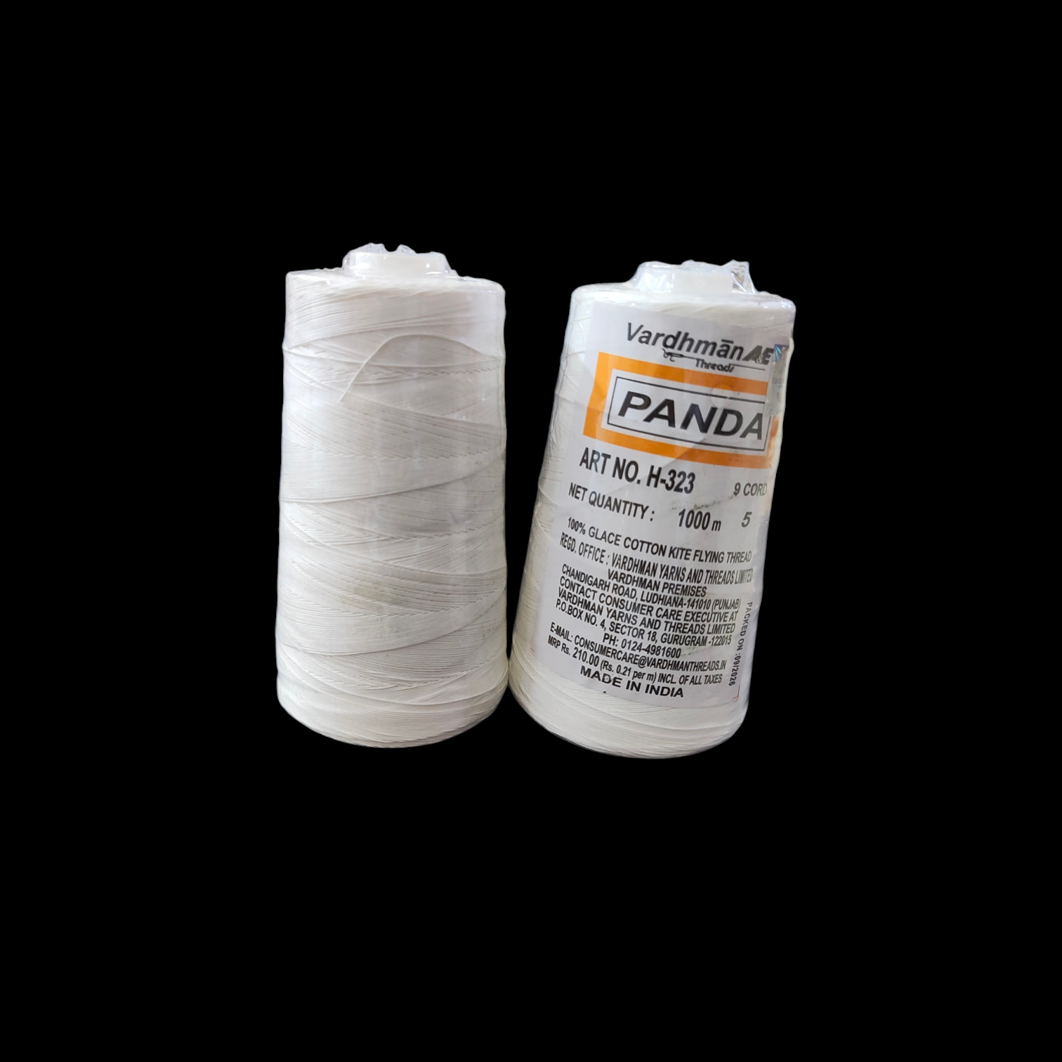 Vardhman Panda-5, 9 Cord 100% Glace Cotton Kite Flying Thread Pack of 2 Pieces